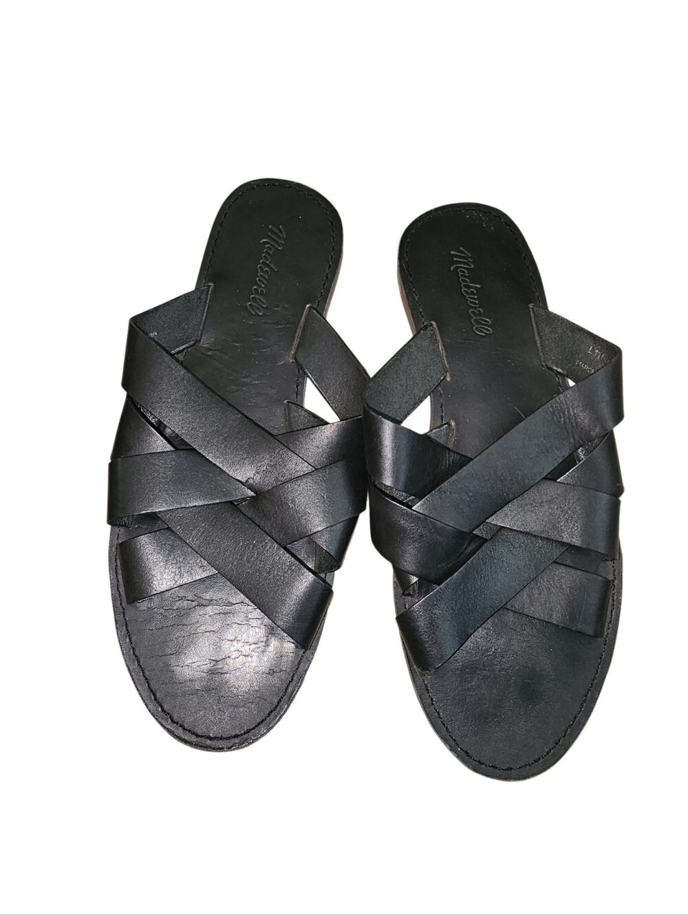 💰Madewell Black Crisscross Leather Slide Sandals